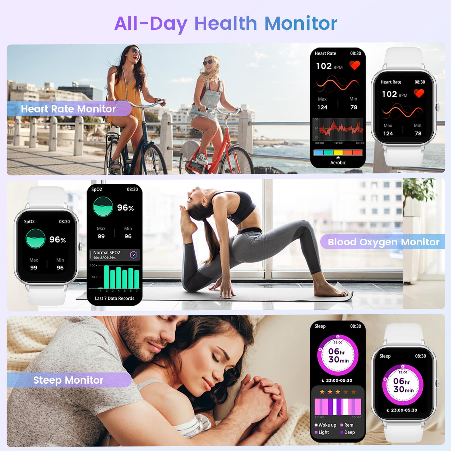 Smart Watch For Women Fitness Tracker: Grey Smartwatch With Bluetooth Call Blood Oxygen Blood Pressure Monitor Compatible With A